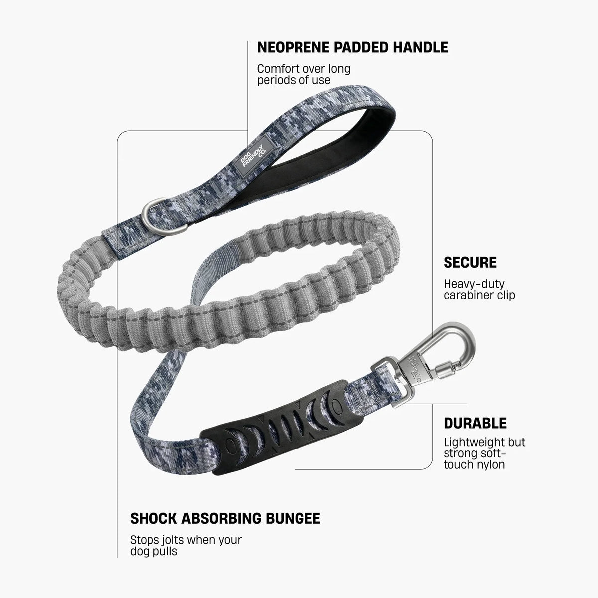 Bungee Dog Leash - Grey Camo