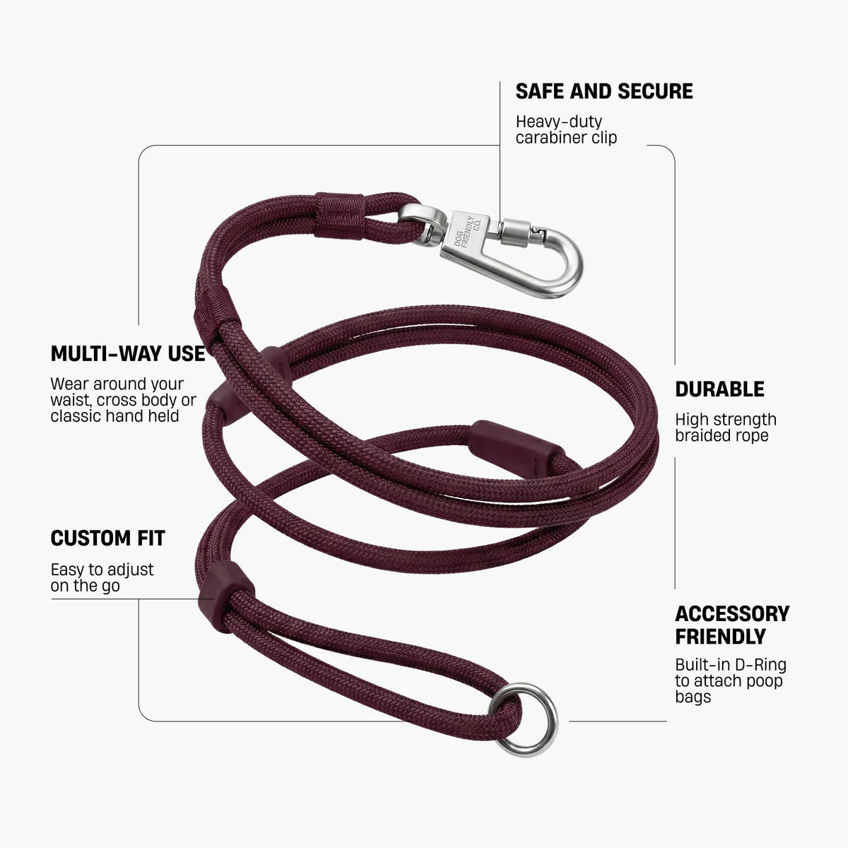 Hands Free Leash - Burgundy