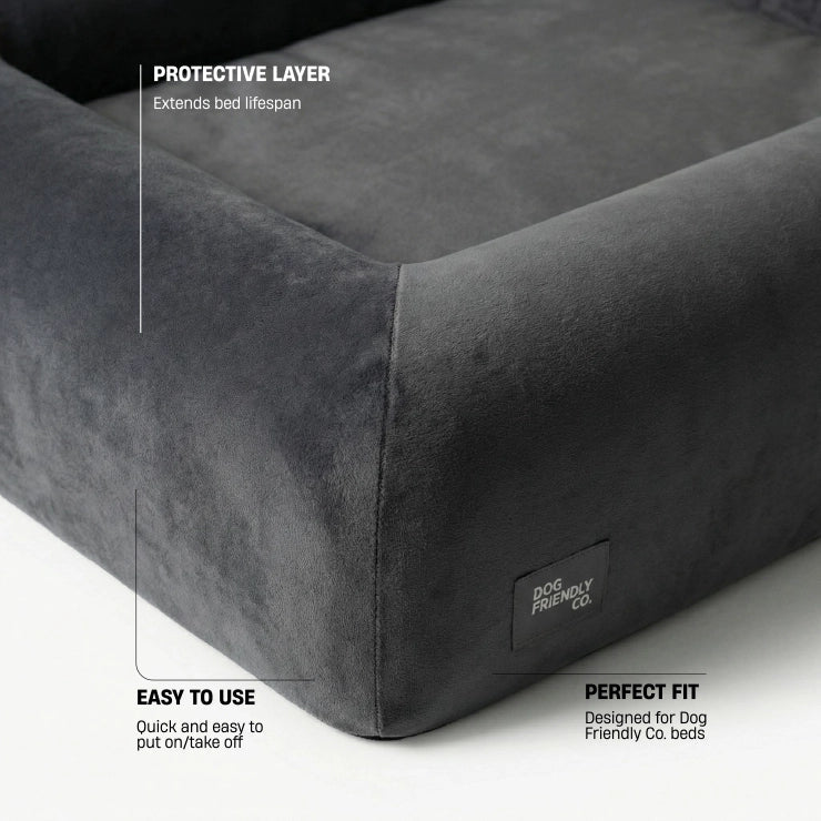 Velvet Easy Fit Dog Bed Cover - Charcoal
