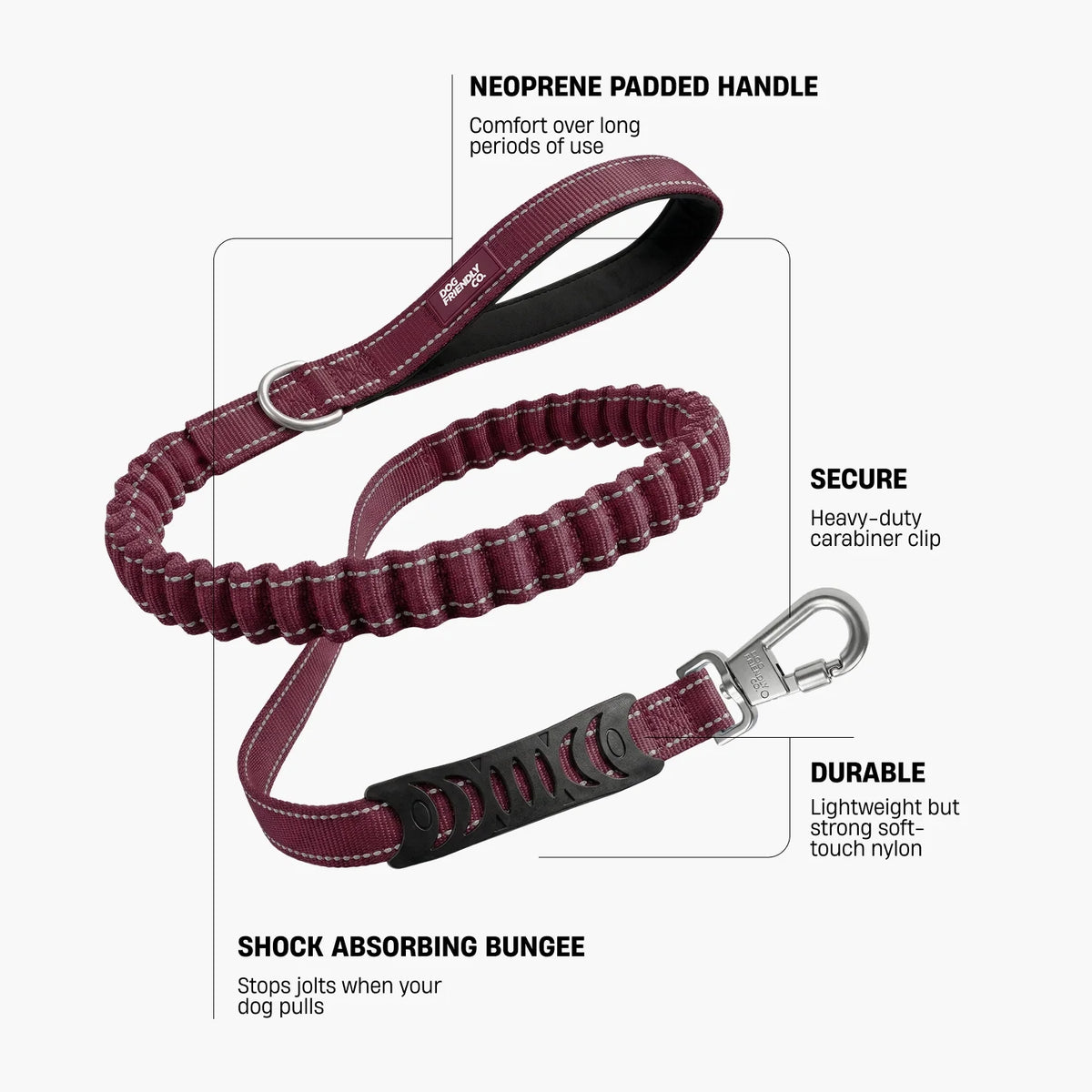 Bungee Dog Leash - Burgundy