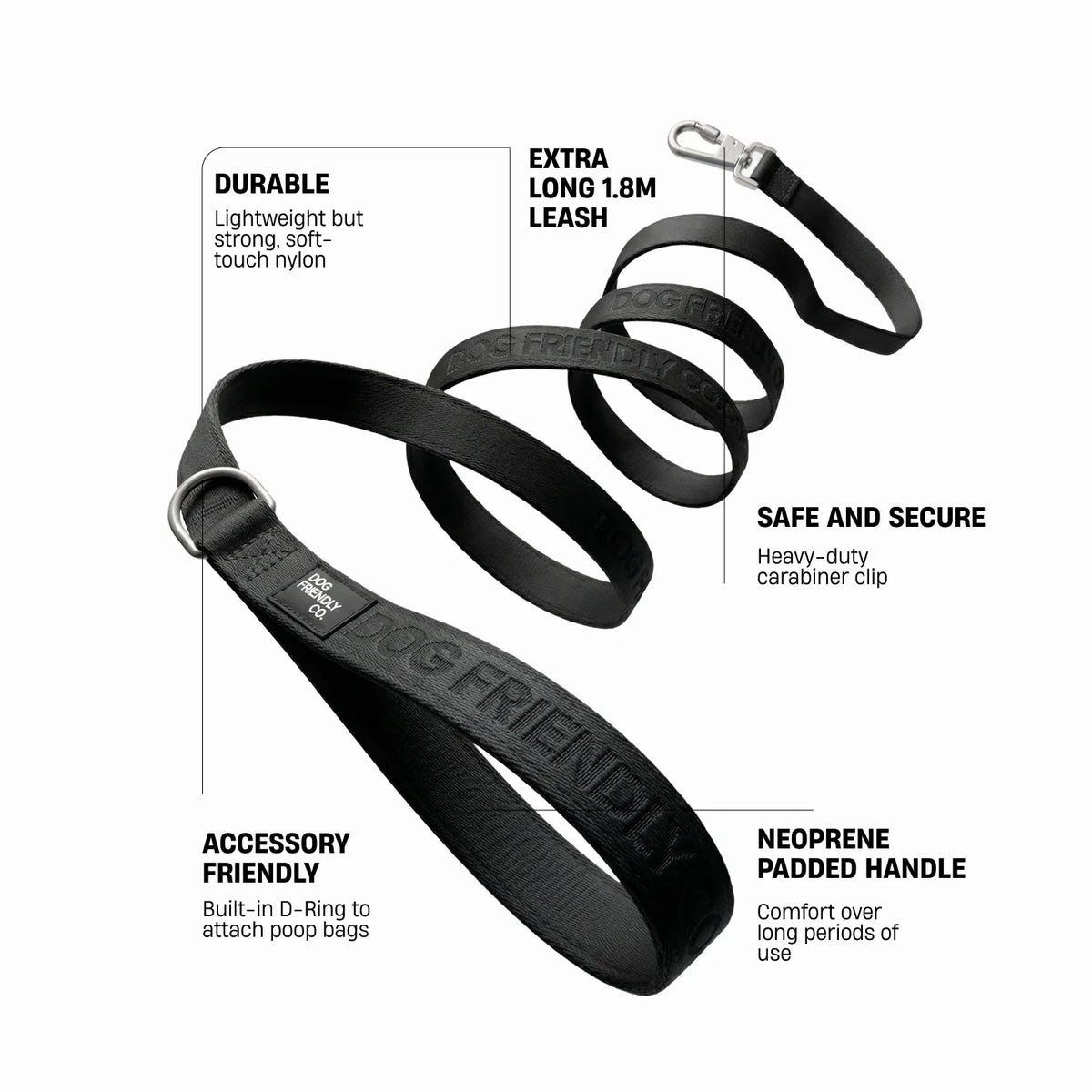 Long Dog Leash - Black