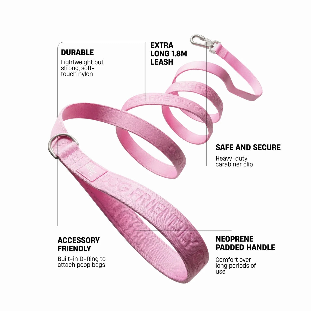 Long Dog Leash - Pink