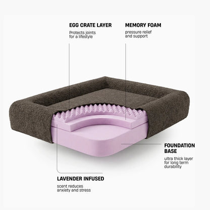 Premium Orthopedic Memory Foam Dog Bed - Brown Bouclé
