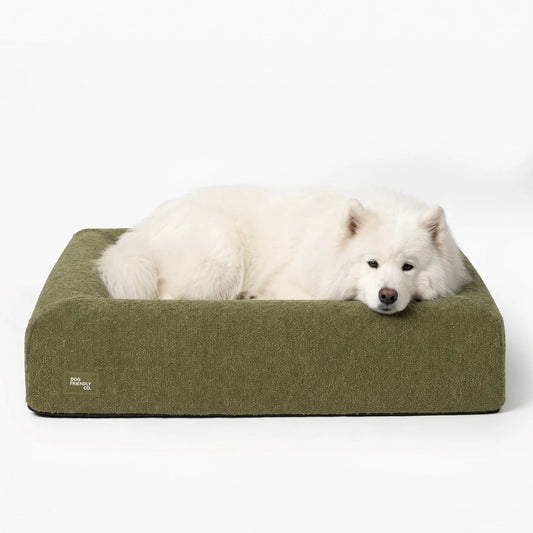 Premium Orthopedic Memory Foam Dog Bed - Green Bouclé