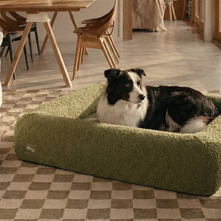 Premium Orthopedic Memory Foam Dog Bed - Green Bouclé (Large) (LP)