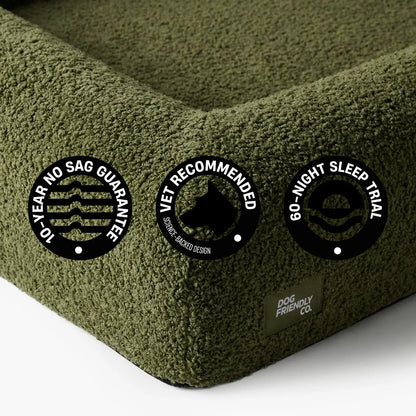 Premium Orthopedic Memory Foam Dog Bed - Green Bouclé