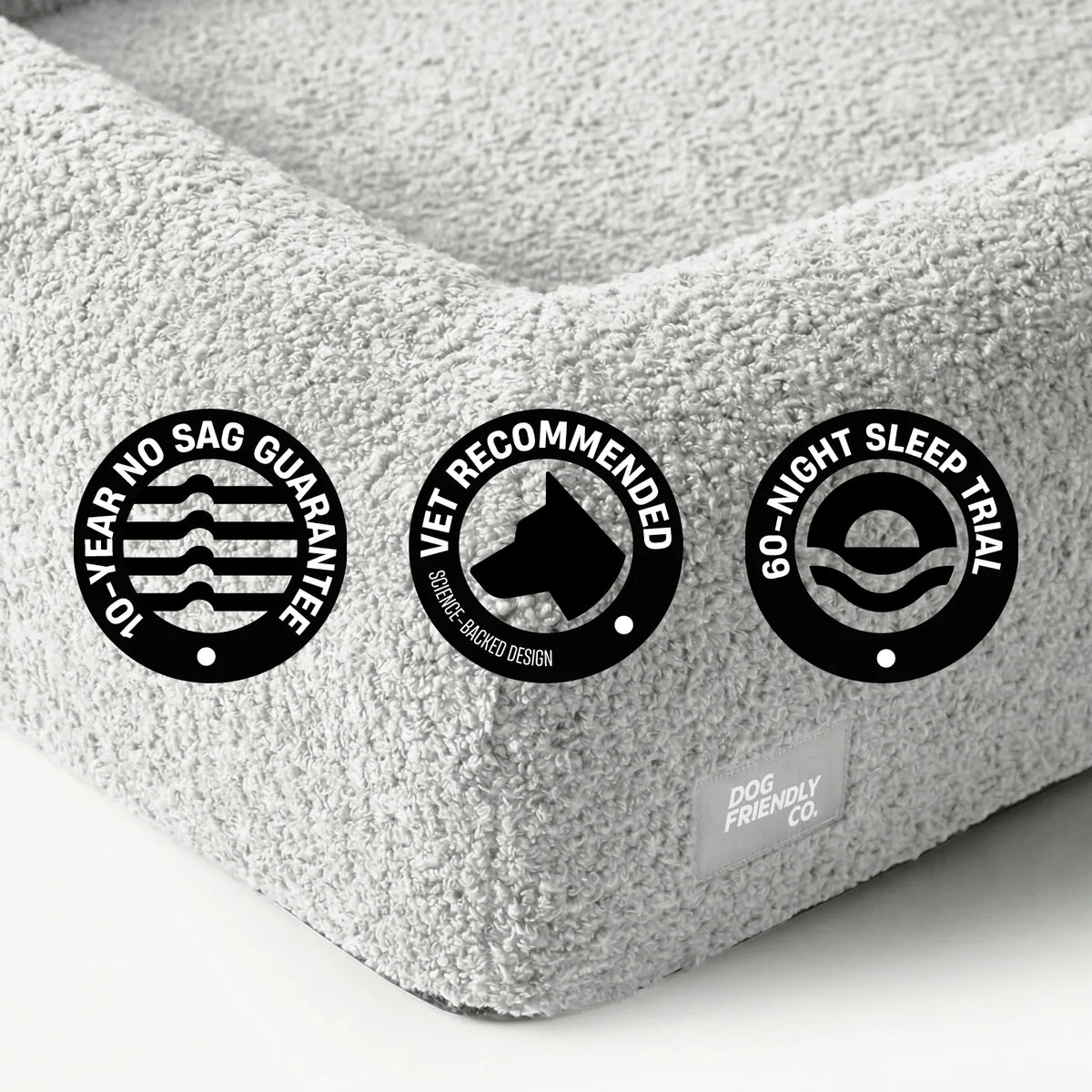 Premium Orthopedic Memory Foam Dog Bed - Grey Bouclé