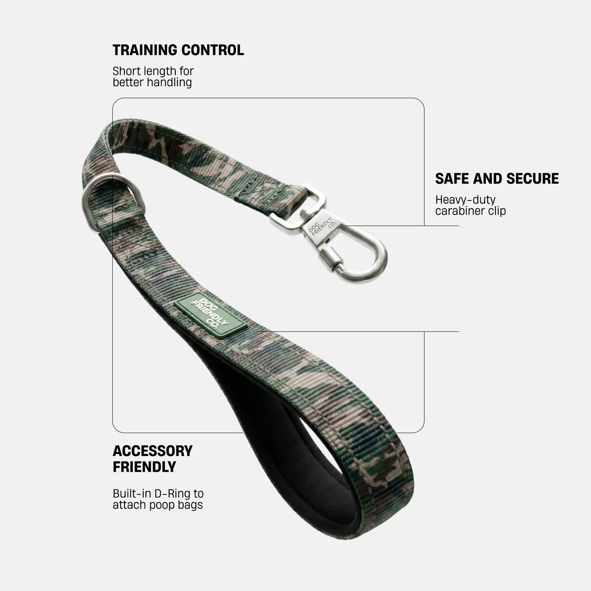 Short Trainer Dog Leash - Green Camo