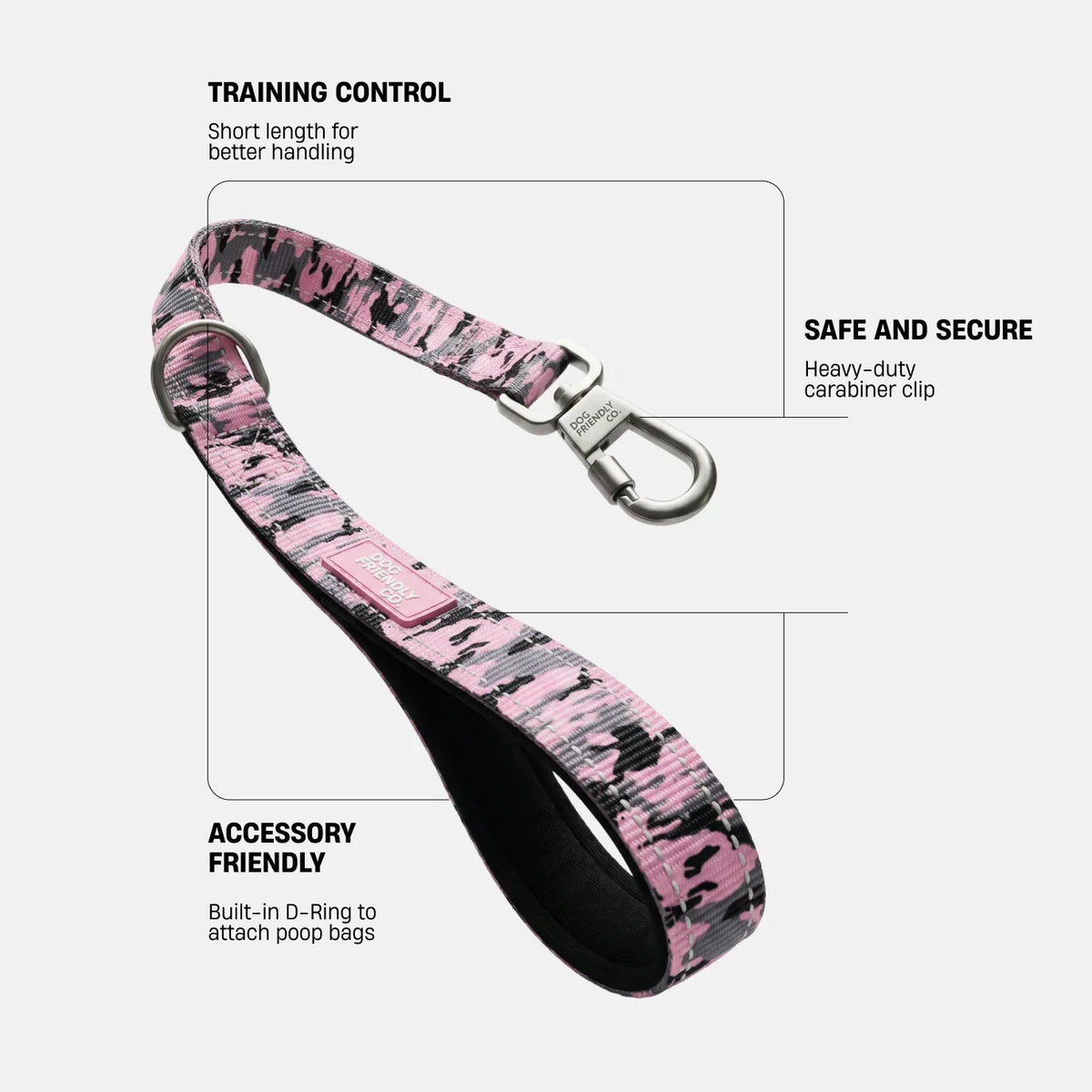 Short Trainer Dog Leash - Pink Camo